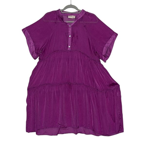 La Contessa Oversized 100% Silk Sheer Short Sleeve Tiered Babydoll Mini Dress LG - Picture 2 of 11